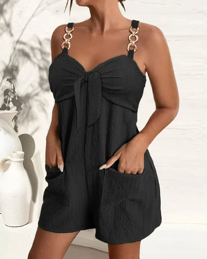 Rompers- Women's Textured Knot Romper for Summer - Short-Length Playsuit- - IndioGear.com