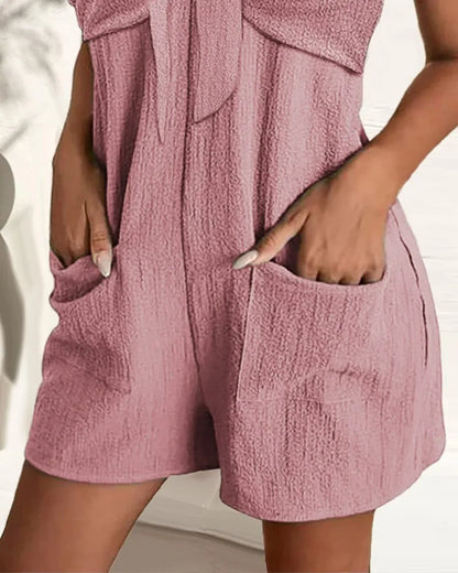 Rompers- Women's Textured Knot Romper for Summer - Short-Length Playsuit- - IndioGear.com