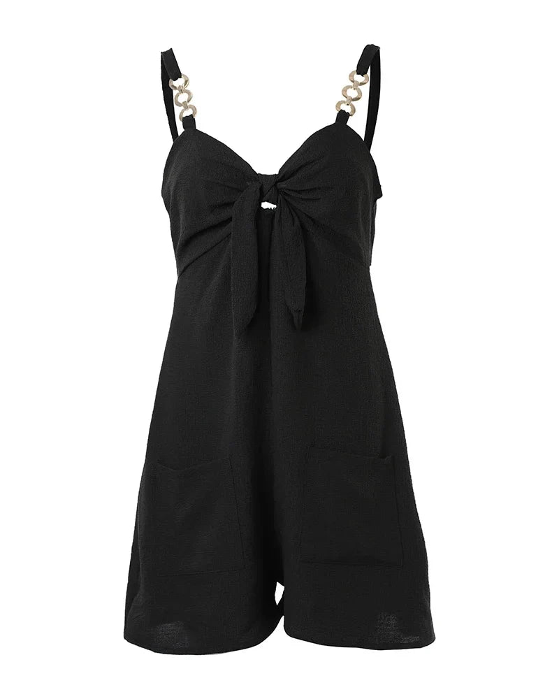 Rompers- Women's Textured Knot Romper for Summer - Short-Length Playsuit- - IndioGear.com