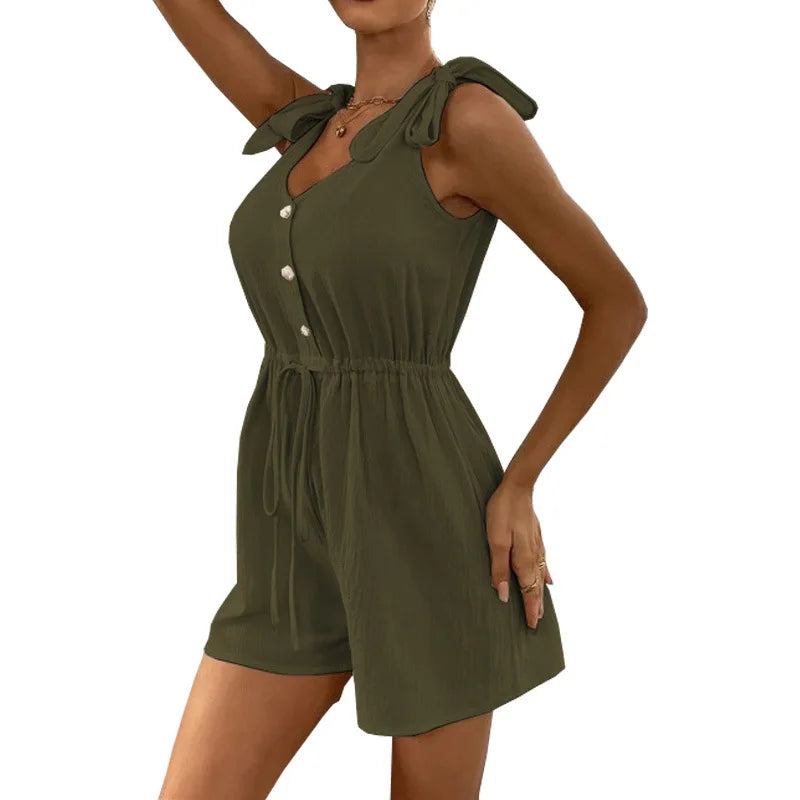 Rompers- Women's Textured Tie-Shoulder Romper- - IndioGear.com