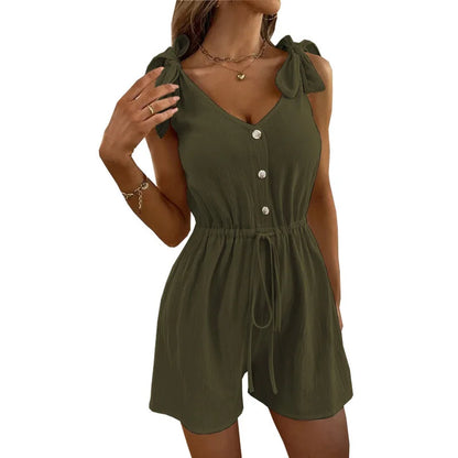 Rompers- Women's Textured Tie-Shoulder Romper- - IndioGear.com