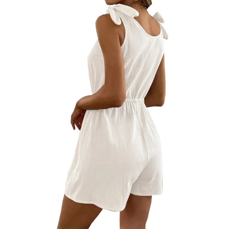 Rompers- Women's Textured Tie-Shoulder Romper- - IndioGear.com