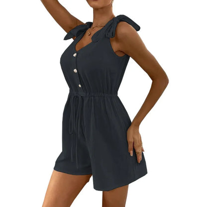 Rompers- Women's Textured Tie-Shoulder Romper- - IndioGear.com