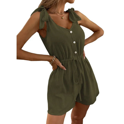 Rompers- Women's Textured Tie-Shoulder Romper- - IndioGear.com