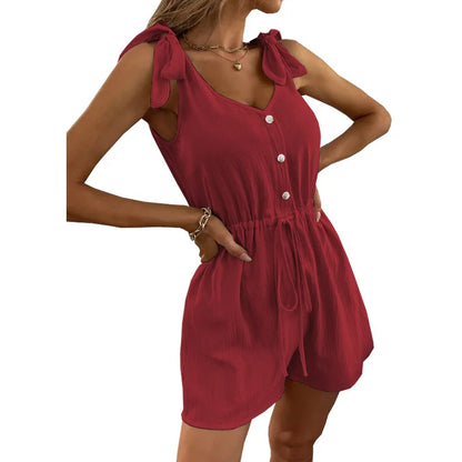 Rompers- Women's Textured Tie-Shoulder Romper- - IndioGear.com