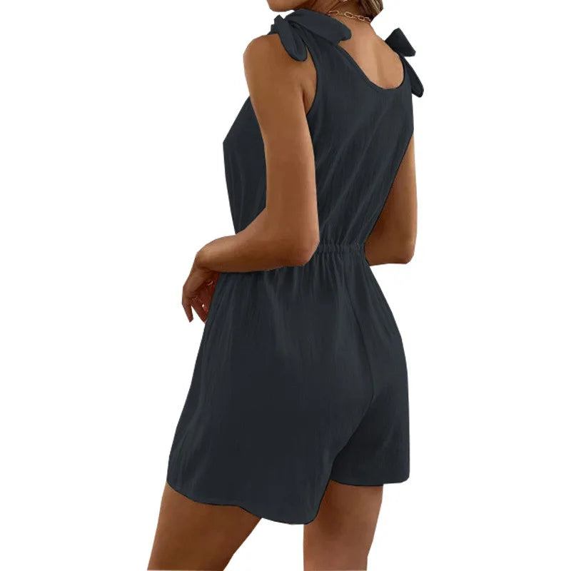 Rompers- Women's Textured Tie-Shoulder Romper- - IndioGear.com