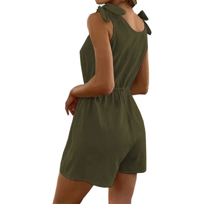 Rompers- Women's Textured Tie-Shoulder Romper- - IndioGear.com