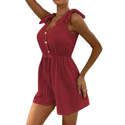 Rompers- Women's Textured Tie-Shoulder Romper- - IndioGear.com