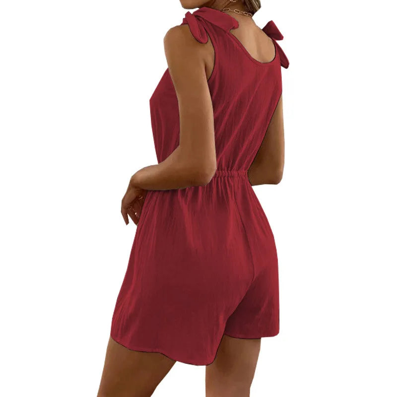 Rompers- Women's Textured Tie-Shoulder Romper- - IndioGear.com