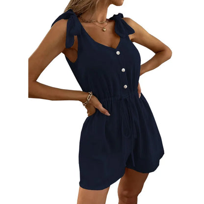 Rompers- Women's Textured Tie-Shoulder Romper- - IndioGear.com