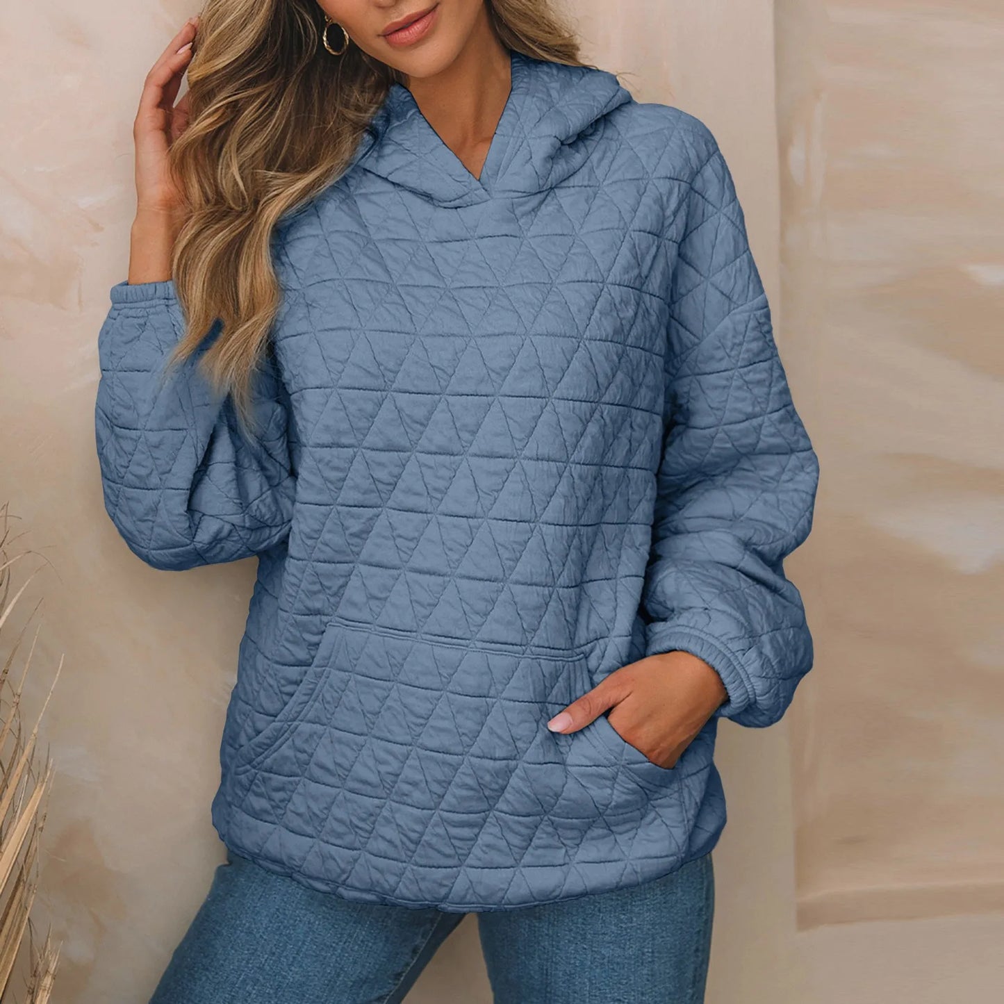 Sweatshirts- Sweatshirt Quilted Hoodie Kangaroo Pouch- Blue- IndioGear.com