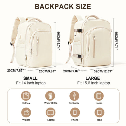 Laptop Carrier- CitySlicker Chic High-Capacity Travel Pack- Beige- IndioGear Women Clothing