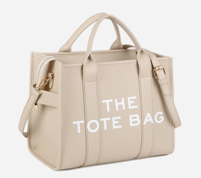 Tote Bags- Trendy Beige Leather Shoulder Bag – The Tote Bag- - IndioGear Women Clothing