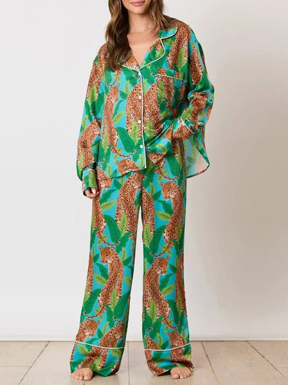 Pajamas- Fall Multicolor Pajamas Nightwear 2 Piece Pants and Shirt- - IndioGear Women Clothing