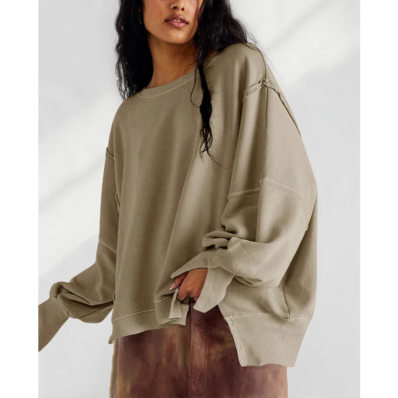 Sweatshirts- 100% Cotton Oversized Sweatshirts- Khaki- IndioGear.com