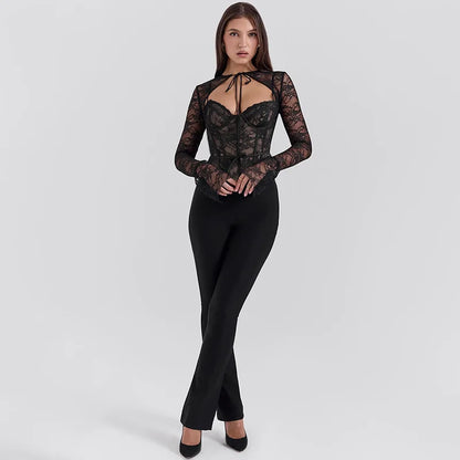 Sheer Tops- Sheer Lace Top with Flare Sleeves – Date Night Ready 💫- - IndioGear Women Clothing