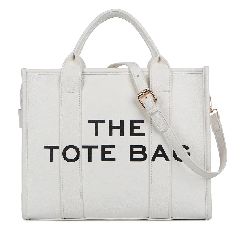 Tote Bags- Trendy Beige Leather Shoulder Bag – The Tote Bag- White- IndioGear Women Clothing