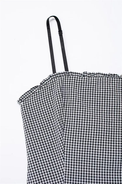 Casual Dresses- Gingham Cami Day Dress for Outdoor Festivities- - IndioGear Women Clothing