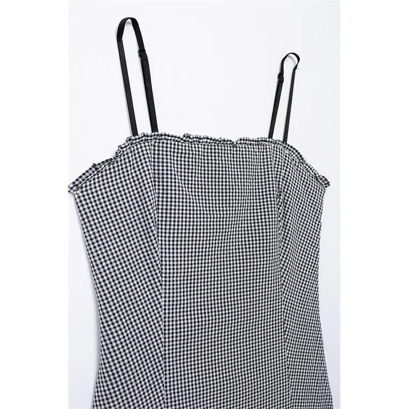 Casual Dresses- Gingham Cami Day Dress for Outdoor Festivities- - IndioGear Women Clothing