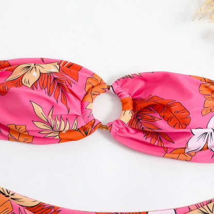 Floral Wireless Tube Bra and Floral Bottoms in a Stylish 2-Piece Bikini