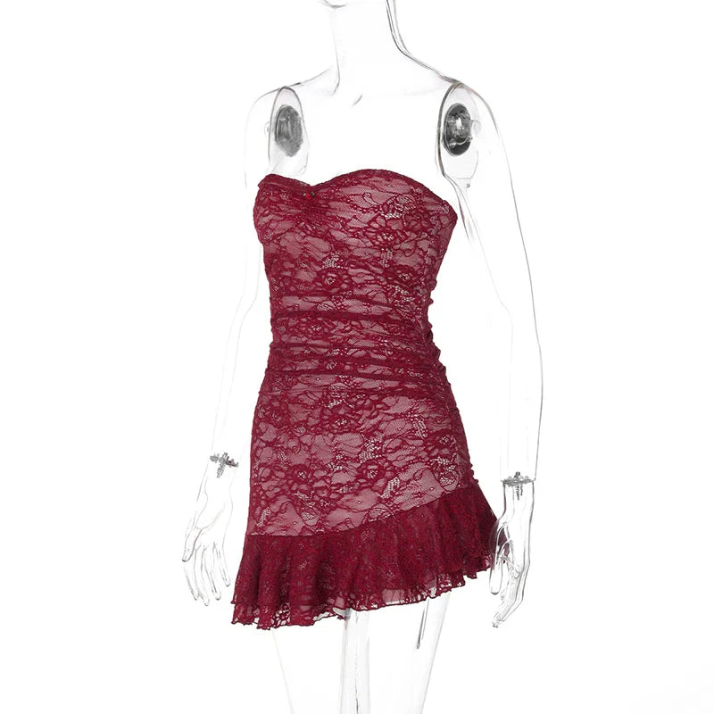 Tube Dresses- Vibrant Red Tube Party Dress- - IndioGear