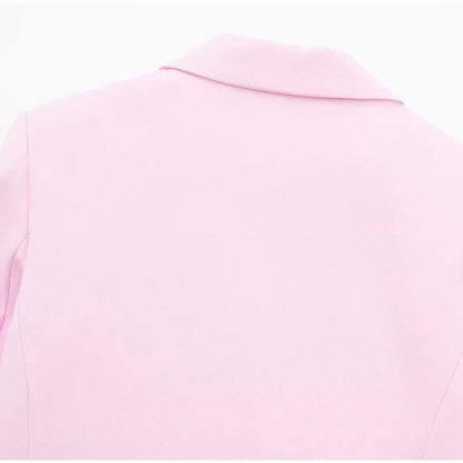 Blazer- Notch Lapel Crop Blazer in Pink- - IndioGear.com