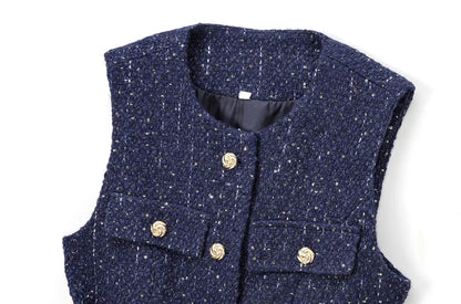 Vests- Metallic Flecked Tweed Cinched Vest for Professional Events- - IndioGear Women Clothing