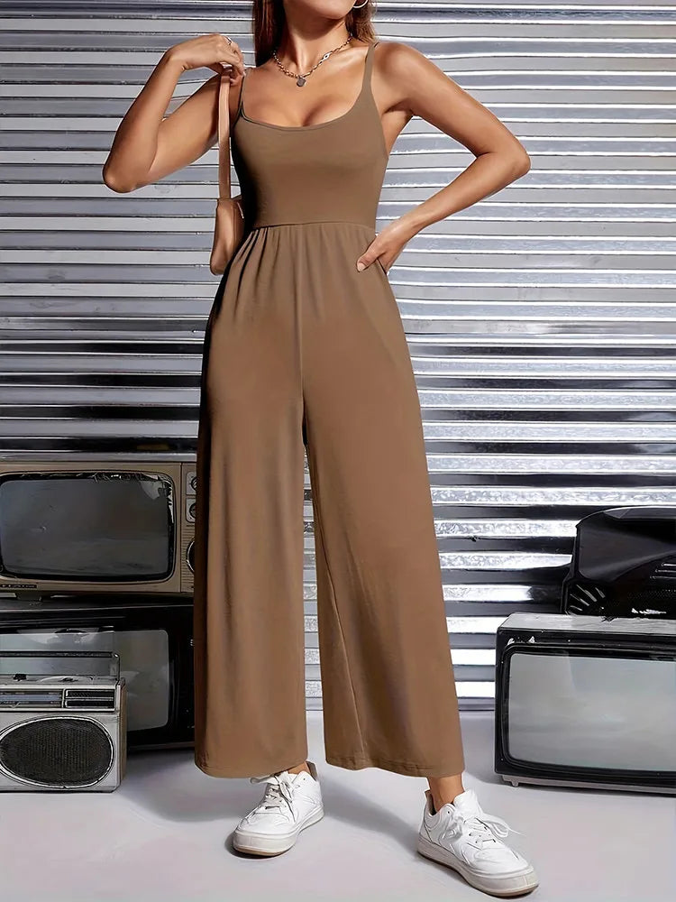 Jumpsuits- Casual Taupe Jumpsuit for Artistic Outings- - IndioGear Women Clothing