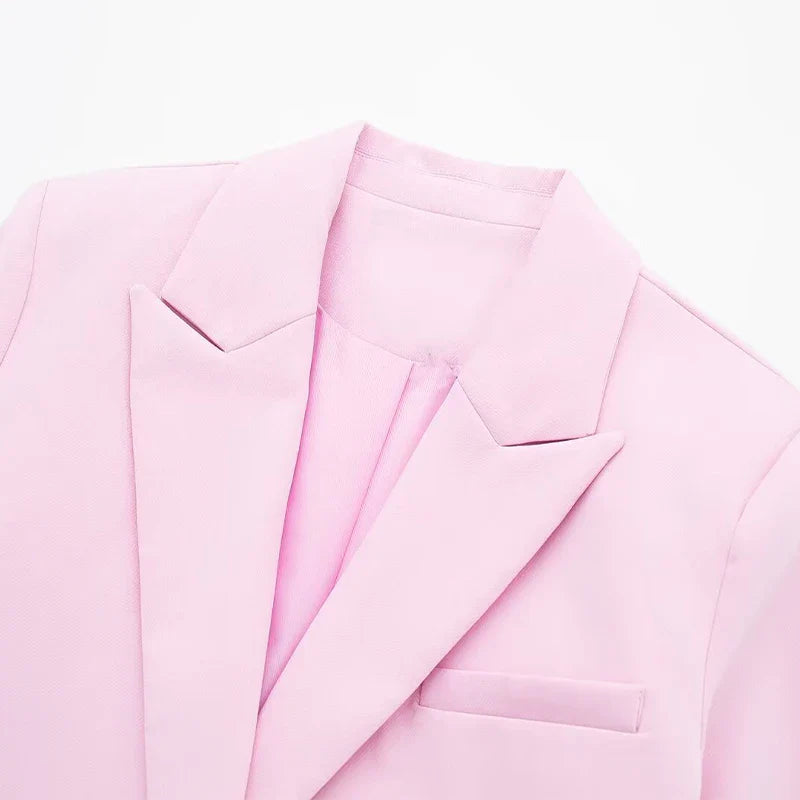 Blazer- Notch Lapel Crop Blazer in Pink- - IndioGear.com