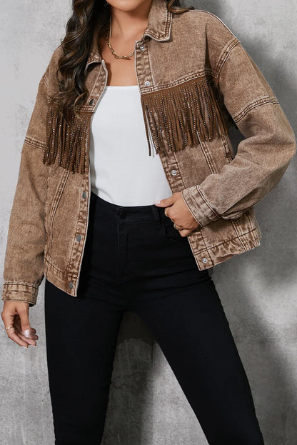 Denim Jackets- Retro Denim Women Jacket Autumn Winter Frills- - IndioGear.com