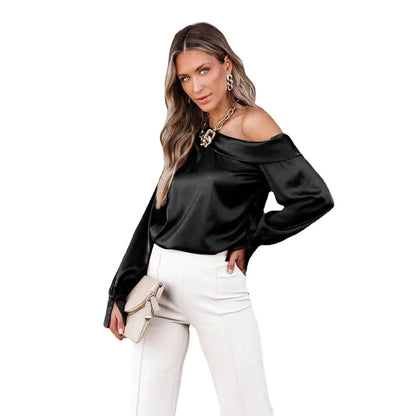 Satin Blouses- Trendy Asymmetrical Satin Women's Blouse- - IndioGear.com