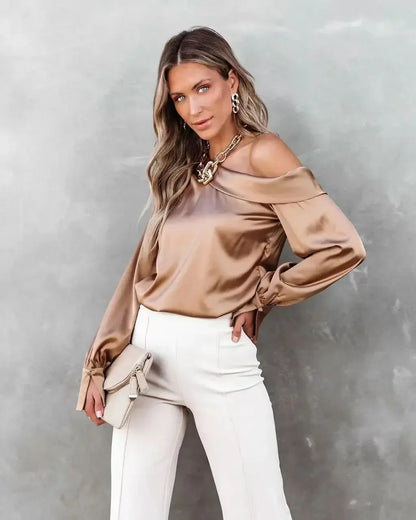 Satin Blouses- Trendy Asymmetrical Satin Women's Blouse- - IndioGear.com