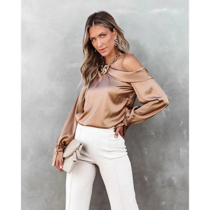 Satin Blouses- Trendy Asymmetrical Satin Women's Blouse- - IndioGear.com