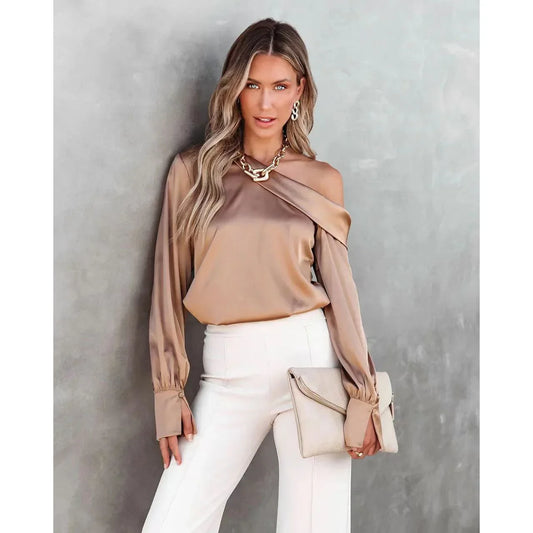 Satin Blouses- Trendy Asymmetrical Satin Women's Blouse- - IndioGear.com