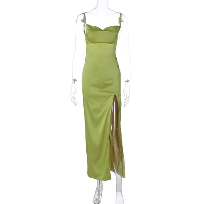 Satin Dresses - Bridesmaid Satin Dress for Weddings with Cowl Neck & Slit