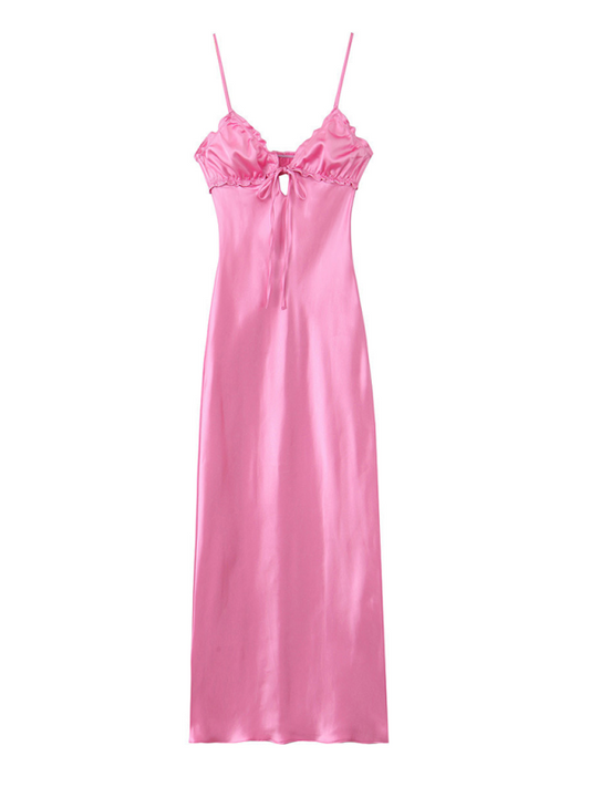 Satin Dresses- Elegant Pink Cocktail Dress- Pink- IndioGear.com