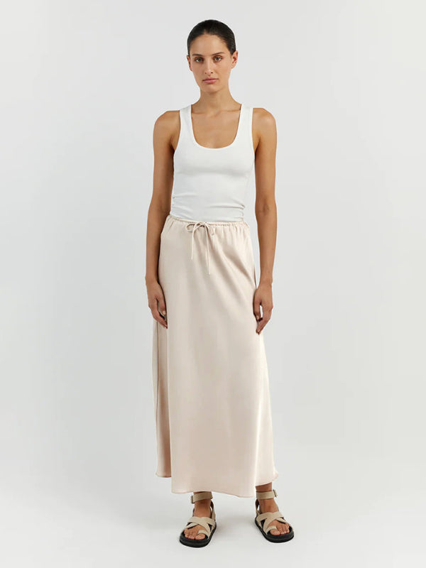 Satin Skirts - Elegant Midi Skirt in Satin