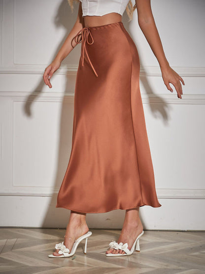 Satin Skirts - Elegant Midi Skirt in Satin