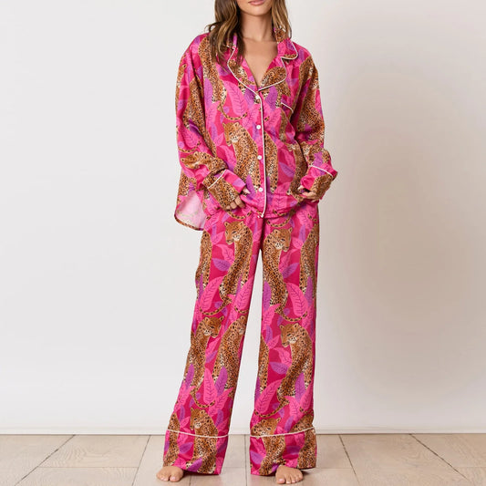 Pajamas- Fall Multicolor Pajamas Nightwear 2 Piece Pants and Shirt- Red- IndioGear Women Clothing