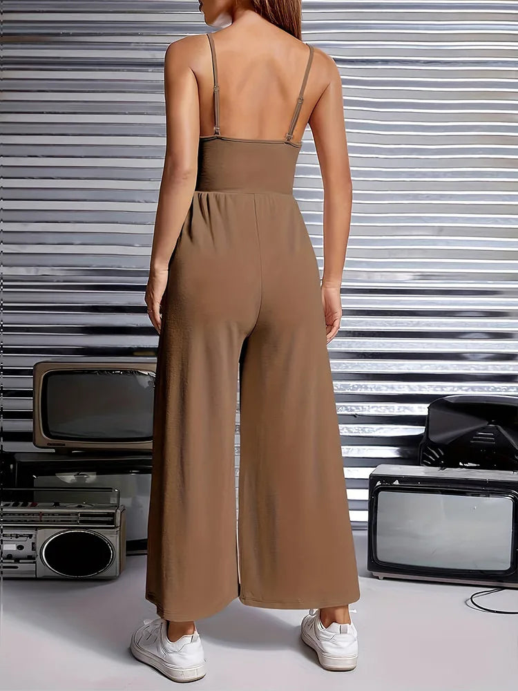 Jumpsuits- Casual Taupe Jumpsuit for Artistic Outings- - IndioGear Women Clothing