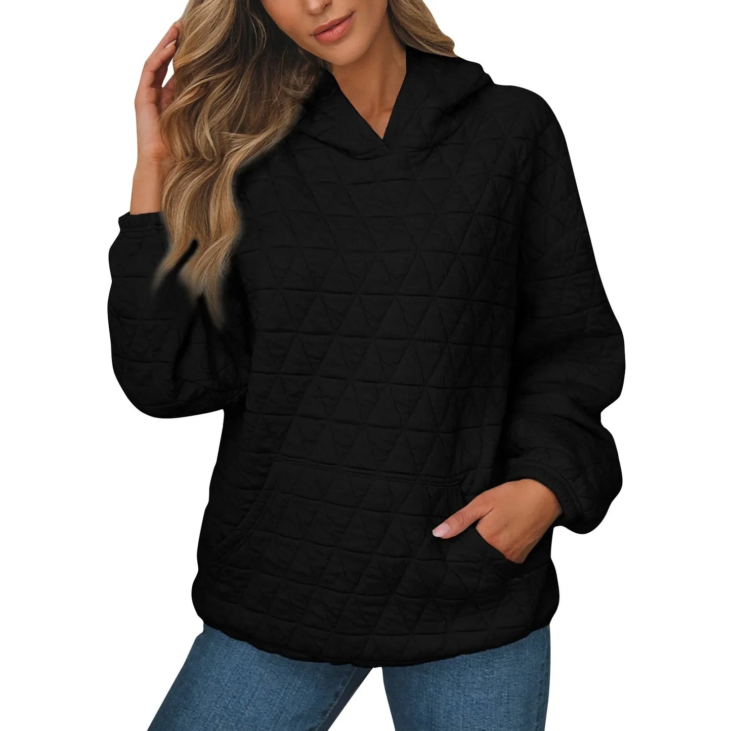 Sweatshirts- Sweatshirt Quilted Hoodie Kangaroo Pouch- - IndioGear.com