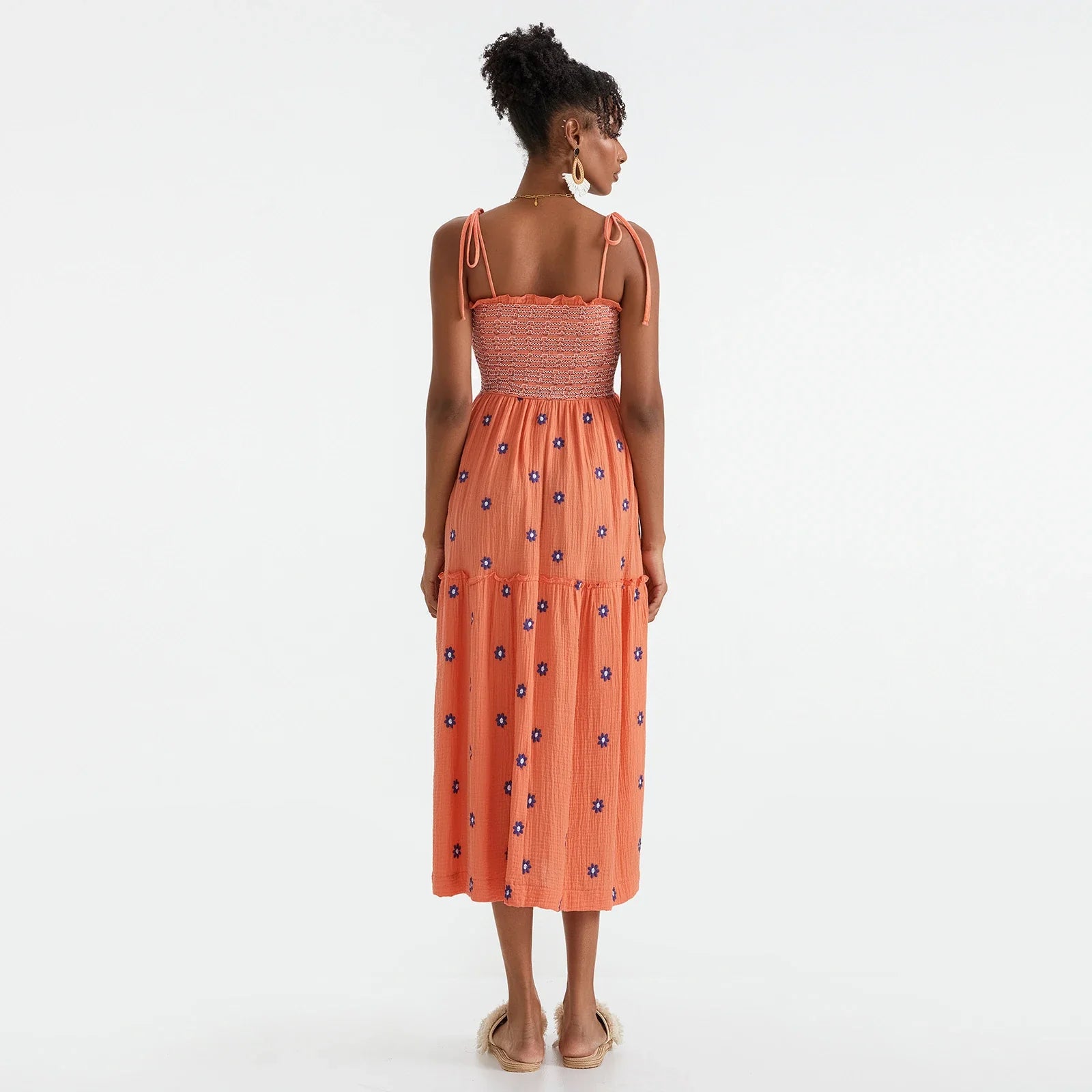 Vacation Dresses- Floral Embroidered Midi Dress for Summer Casual Evenings- - IndioGear.com