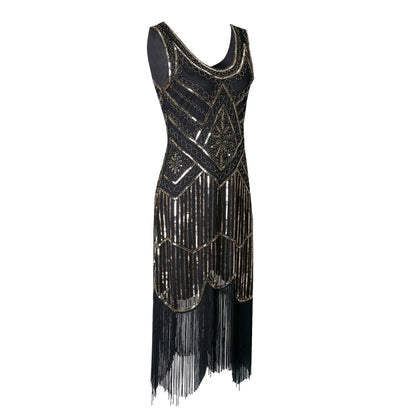 Sequin Dresses- 1920s Flapper Dress Great Gatsby Dress Black Sequin Party Dress- - IndioGear.com