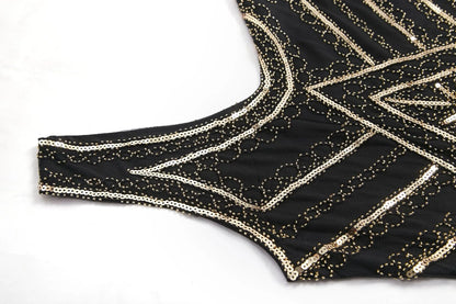 Sequin Dresses- 1920s Flapper Dress Great Gatsby Dress Black Sequin Party Dress- - IndioGear.com