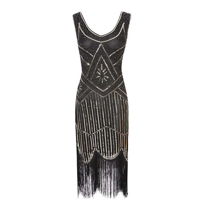 Sequin Dresses- 1920s Flapper Dress Great Gatsby Dress Black Sequin Party Dress- - IndioGear.com