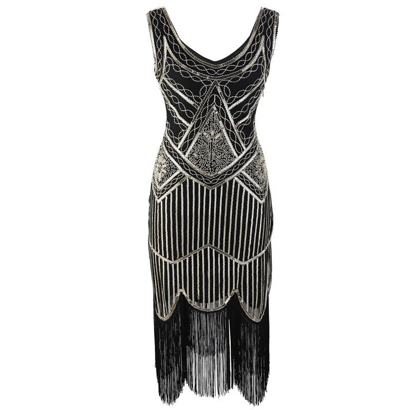 Sequin Dresses- 1920s Flapper Dress Great Gatsby Dress Black Sequin Party Dress- - IndioGear.com