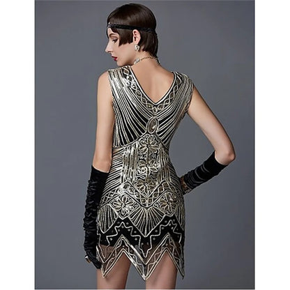 Sequin Dresses- Retro 20s 1920s Flapper Dress Set! Sequined Tassel Fringe Dress- - IndioGear.com