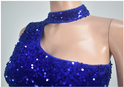 Sequin Mini Dress- Royal Blue Sequin Bodycon Mini Dress – for Night Out & Cocktail Parties- - IndioGear.com