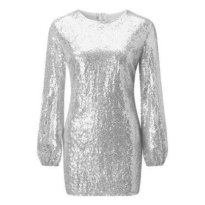 Sequin Mini Dress- Sequin Lantern Sleeve Mini Dress - Event Ready- - IndioGear.com