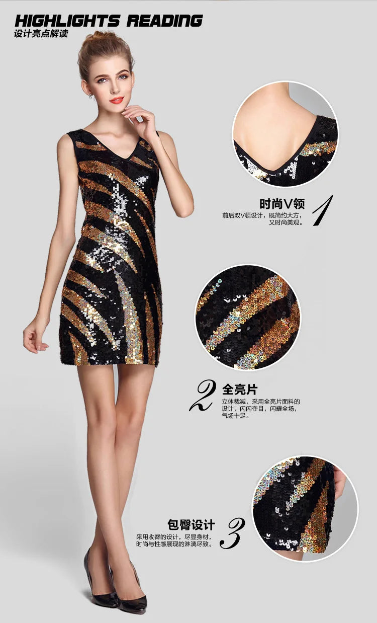 Sequin Mini Dress- Stunning Gatsby Sequin Night Out Bodycon Mini Dress- - IndioGear Women Clothing